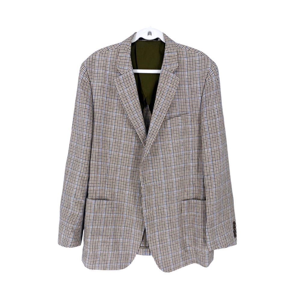 Todd Snyder 46R Sutton Fit Blazer Albini 100% Linen Plaid Sport Coat Brown Blue